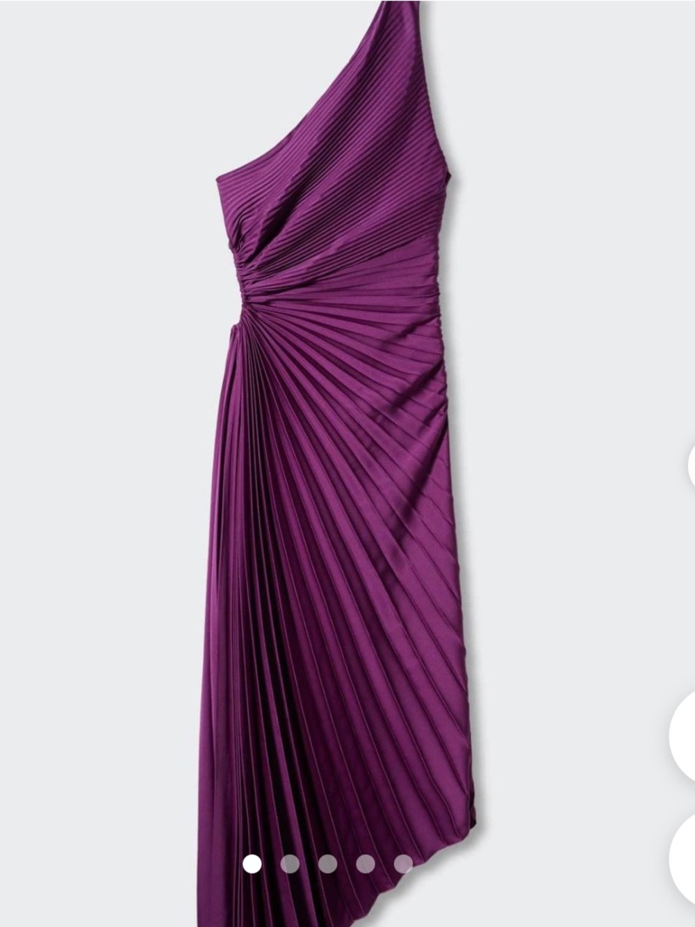 Mango ASYMMETRICAL PLEATED DRESS one shoulder size large / us 8 plum